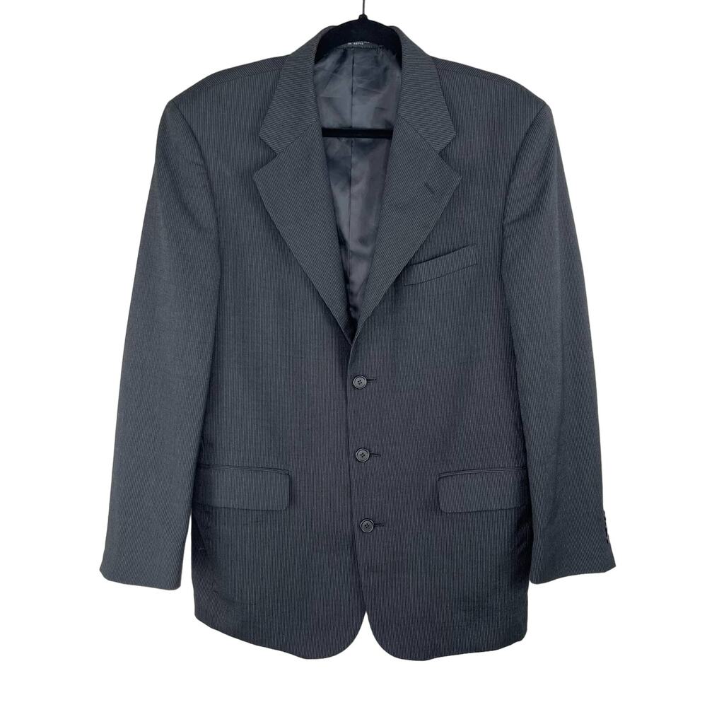 Vintage 90s Today's Man Wool Sport Coat 40R Black Pinstripe Woolmark Suit Jacket